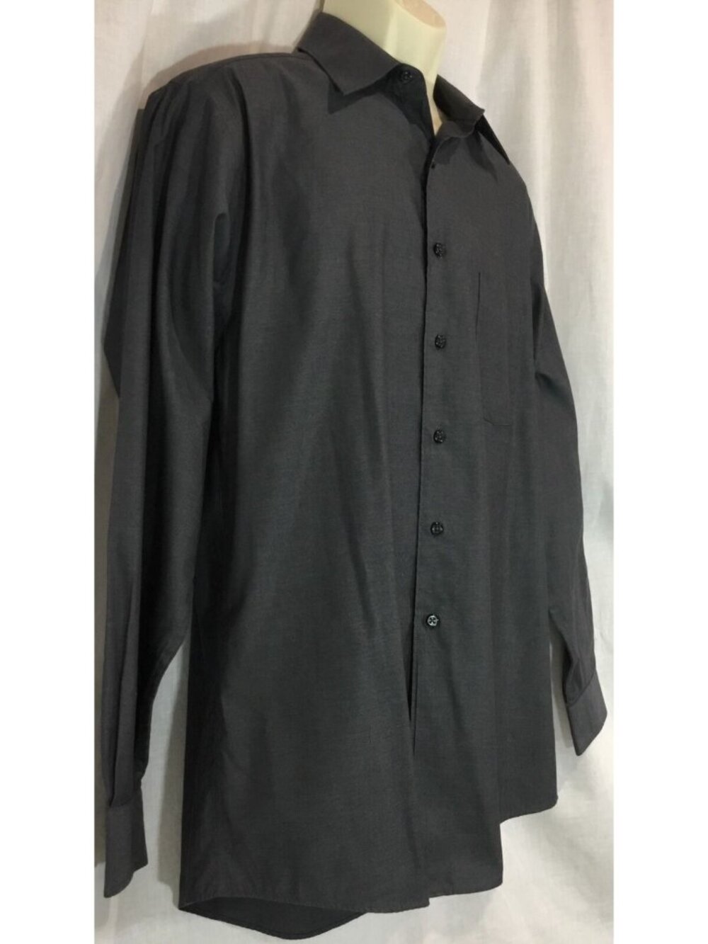 Quiet luxury Dress Shirt Men M 15 15.5 34 35 Gray Wrinkle Stain Free Oxford VTG - Picture 5 of 10
